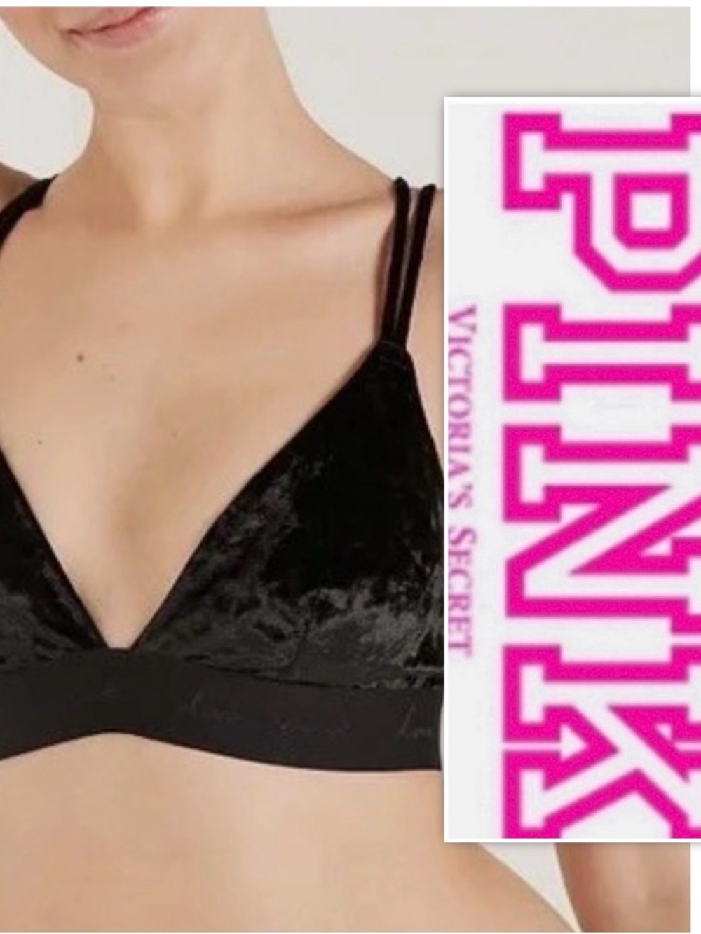 PINK Victoria's Secret Crushed Black Velvet Bralette